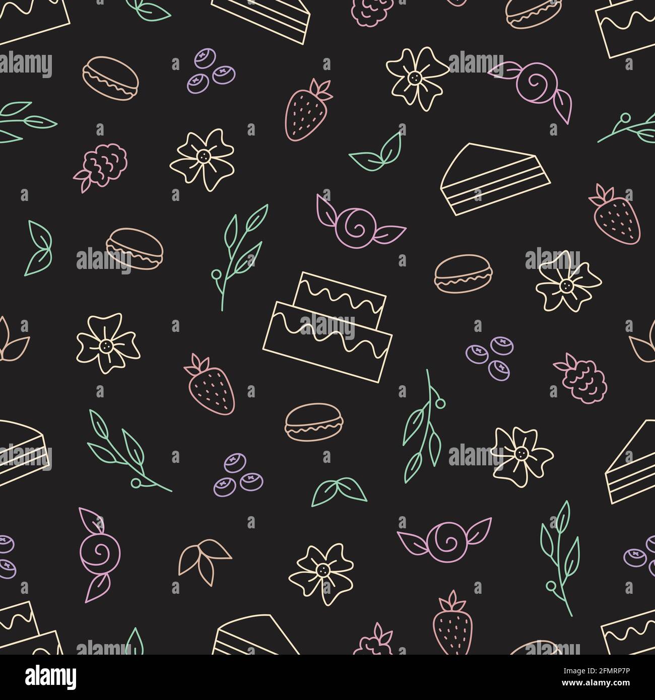 Sweet cake shop vector drawing seamless pattern Stock Vector