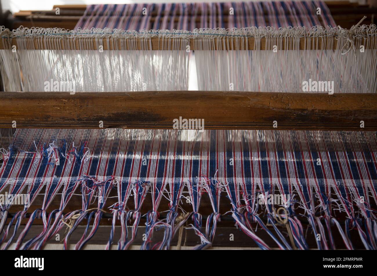 Detail of a vintage weaving loom Stock Photo