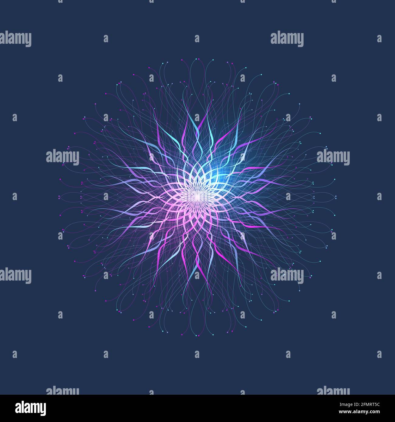 Quantum computer technology concept. Deep learning artificial intelligence. Big data algorithms visualization for business, science, technology. Waves Stock Photo