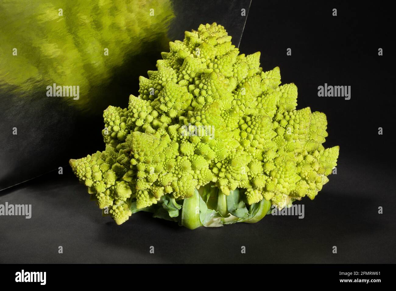 mirrored romanesco broccoli on black background Stock Photo