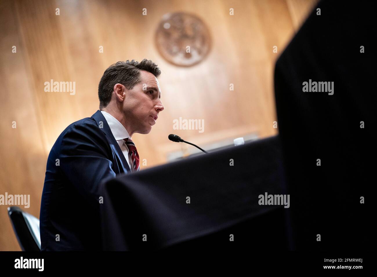 United States Senator Josh Hawley (Republican of Missouri), speaks during a Senate Homeland Security and Governmental Affairs Committee hearing in Washington, DC, U.S., on Tuesday, May 11, 2021. The hearing is titled 'Prevention, Response, and Recovery: Improving Federal Cybersecurity Post-SolarWinds.' Credit: Sarah Silbiger/Pool via CNP /MediaPunch Stock Photo