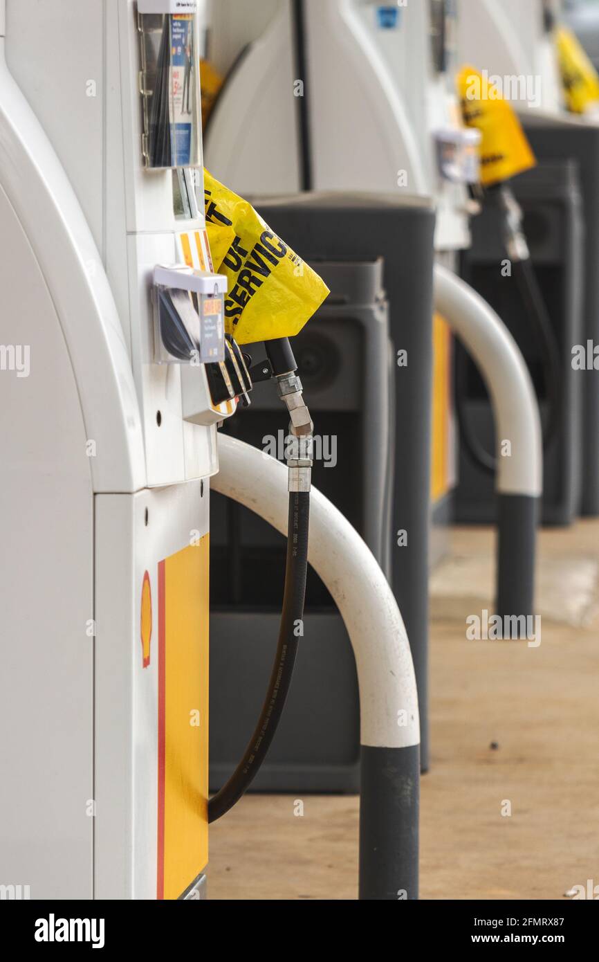 Asheville, USA. 11th, May, 2021. A gas station has run out of gas due to a ransomware attack on a major U.S. pipeline. Credit: Gloria Good/Alamy Live News Stock Photo