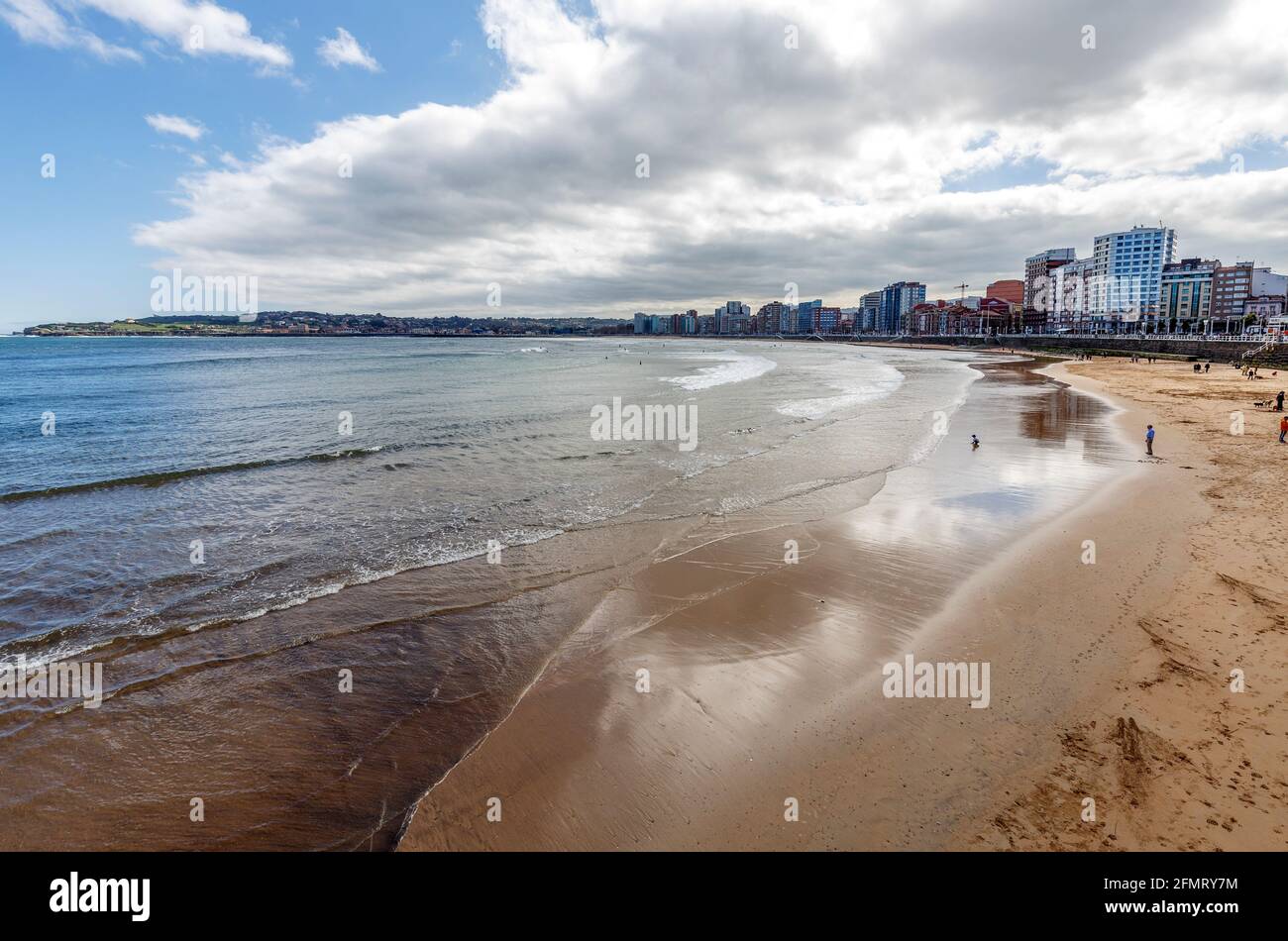 Panoramic view of Gijon, its beaches of the Cantabrian Sea north of Spain Stock Photo