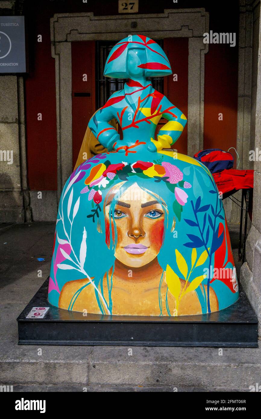 Madrid, Spain - November 10, 2019: Spanish Menina in the city center. The artist Antonio Azzato creates an impressive exhibition recalling the famous Stock Photo