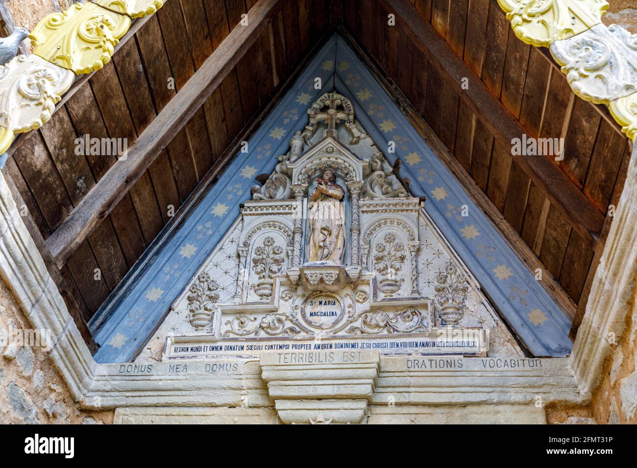 Church of Rennes le Chateau, France. Detail of the entrance porch Stock ...