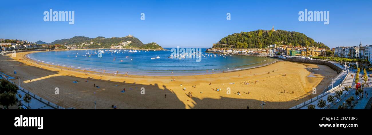 San Sebastian, Spain - September 13, 2020: Ocean near the bay of La Concha and the island of Santa Clara . Basque Country. Stock Photo