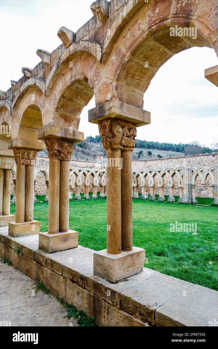 Intersecting arches in the courtyard of the Monastery of San Juan de Duero in Soria Stock Photo