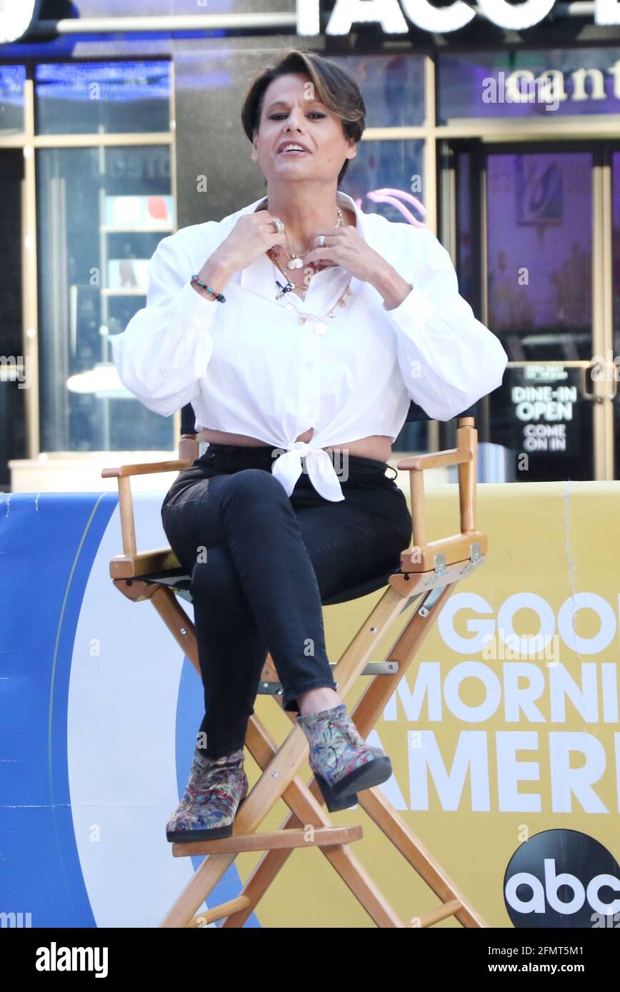 New York, NY, USA. 11th May, 2021. Alexandra Billings star of Wicked on Good Morning America promoting the re-opening of Broadway shows on September 14 after the Covid-19 pandemic in Times Square in New York City on May 11, 2021 Credit: Rw/Media Punch/Alamy Live News Stock Photo