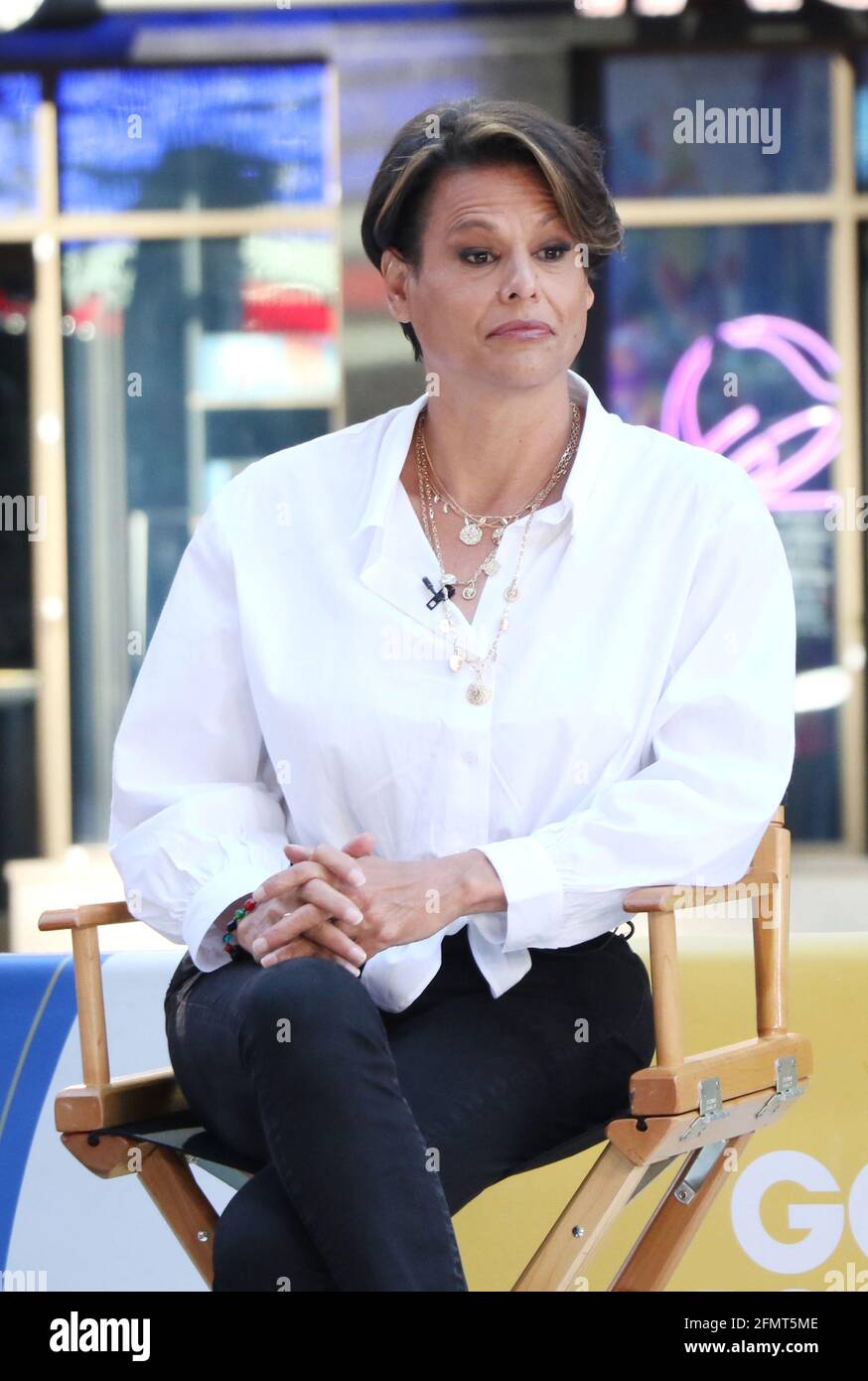 New York, NY, USA. 11th May, 2021. Alexandra Billings star of Wicked on Good Morning America promoting the re-opening of Broadway shows on September 14 after the Covid-19 pandemic in Times Square in New York City on May 11, 2021 Credit: Rw/Media Punch/Alamy Live News Stock Photo