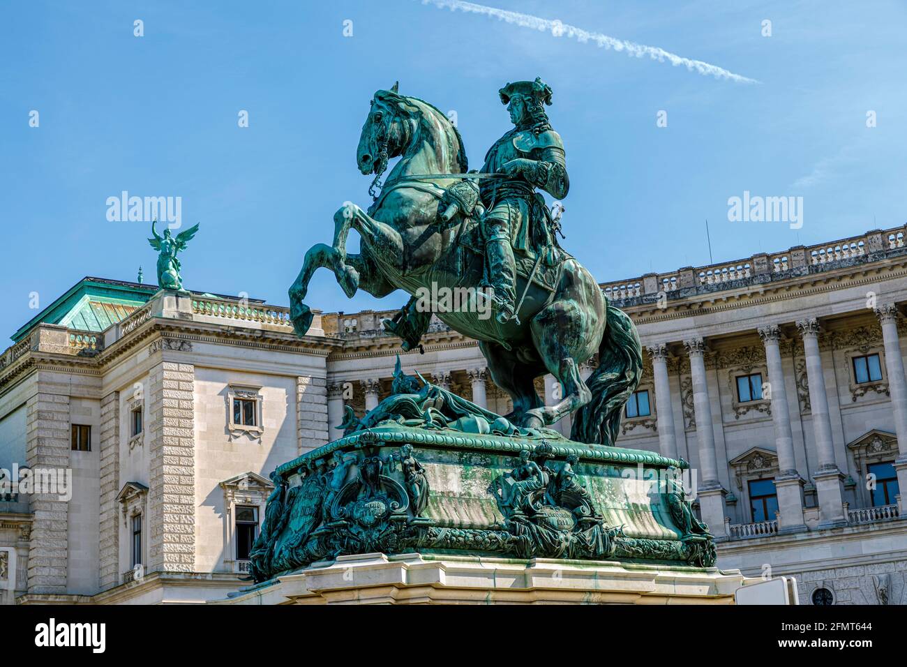 Vienna, Austria  - September 16, 2019: Statue of Kaiser Joseph II (1741-1790) in the Josefplatz in Vienna, Austria; the building behind the emperor ho Stock Photo