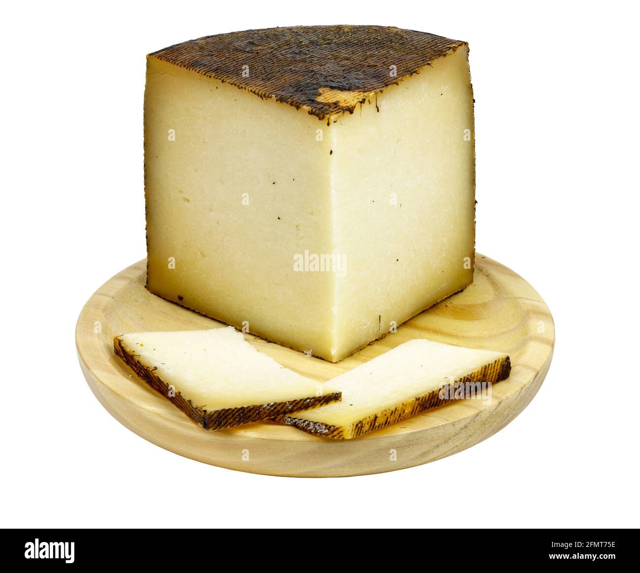isolated piece of manchego cheese isolated on a white background Stock ...