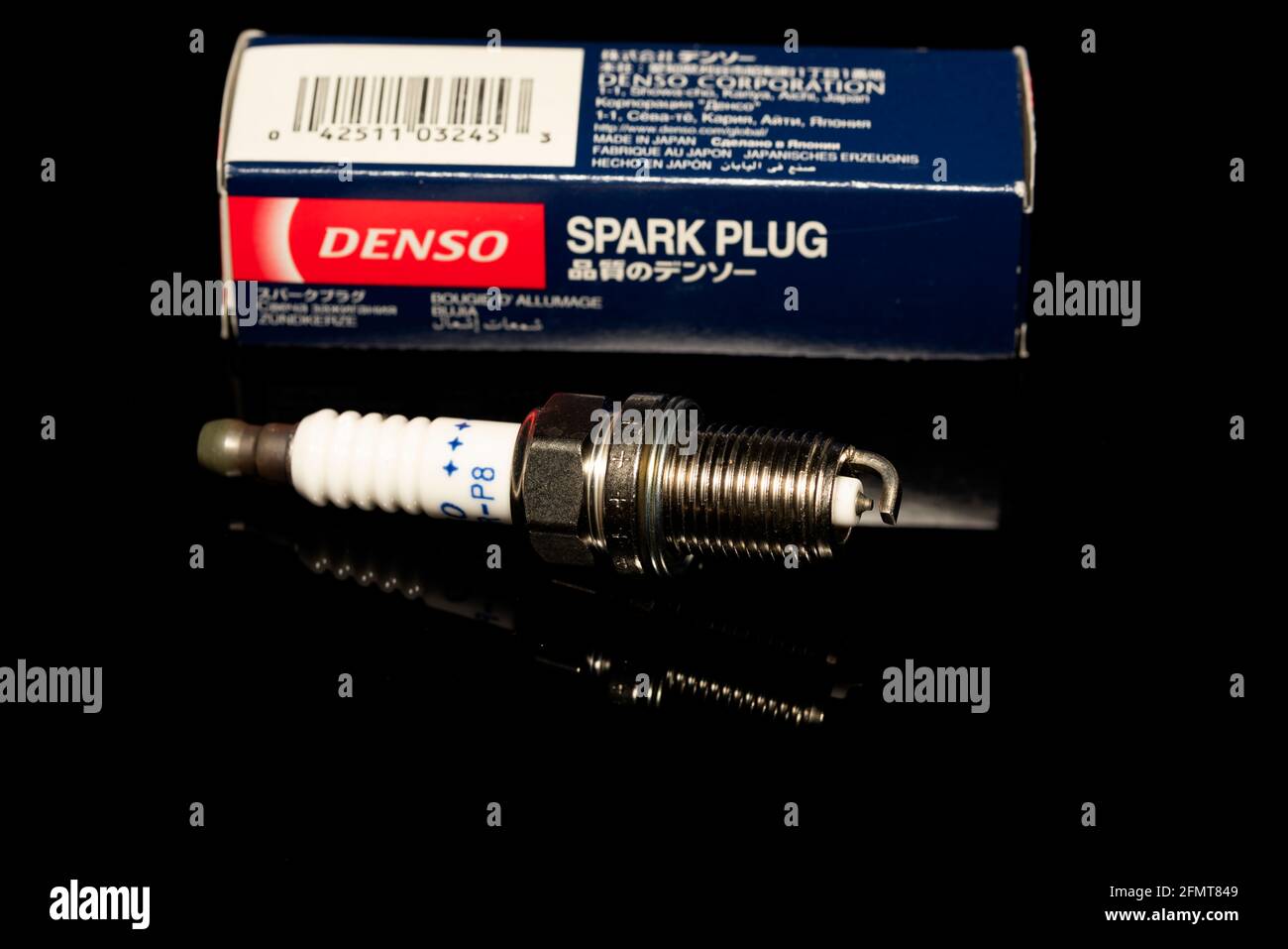 A new single spark plug for a petrol combustion engine. Stock Photo