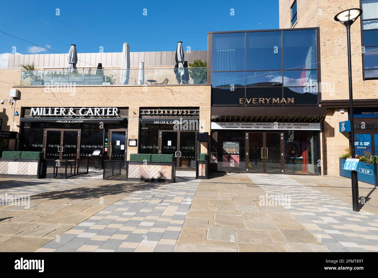 The Everyman cinema in Pirie's Place in Horsham town centre on a spring afternoon, West sussex, UK Stock Photo