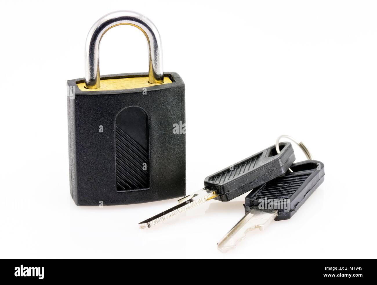 Padlock with keys on white background Stock Photo - Alamy