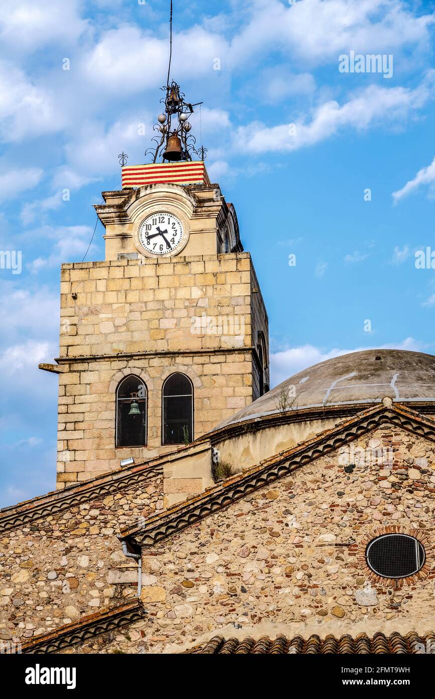 detail belfry and dome of the church of Santa Coloma de Farners. Spain Stock Photo