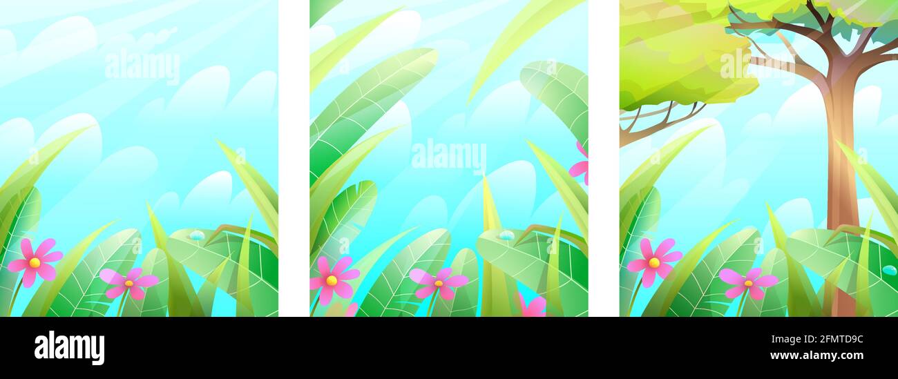 Summertime Greenery Leaves and Grass Background Stock Vector