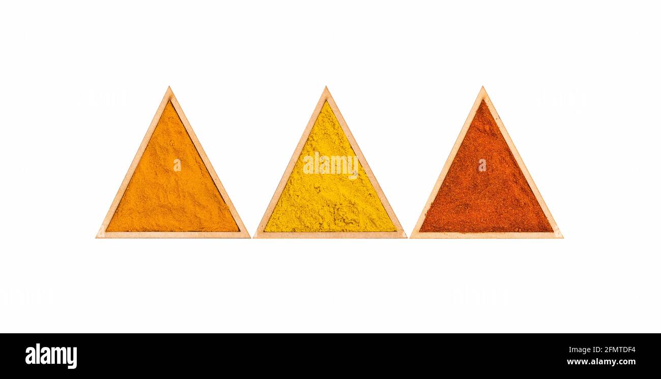 Variety of spices paprika, turmeric and curry - organic powders Stock Photo