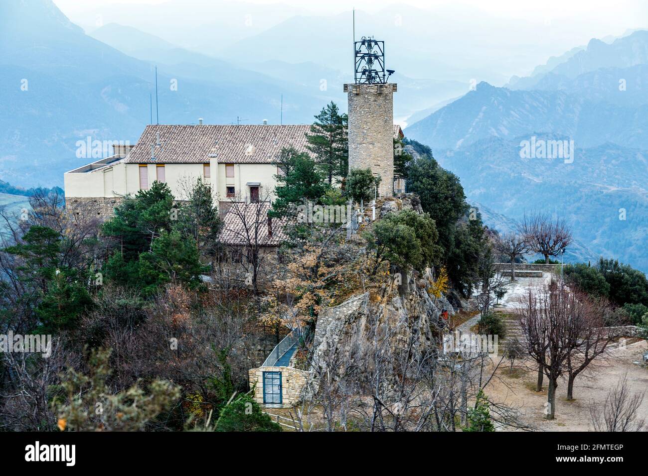 Monastery and Sanctuary of Queralt at Pyrenees. Spain Stock Photo
