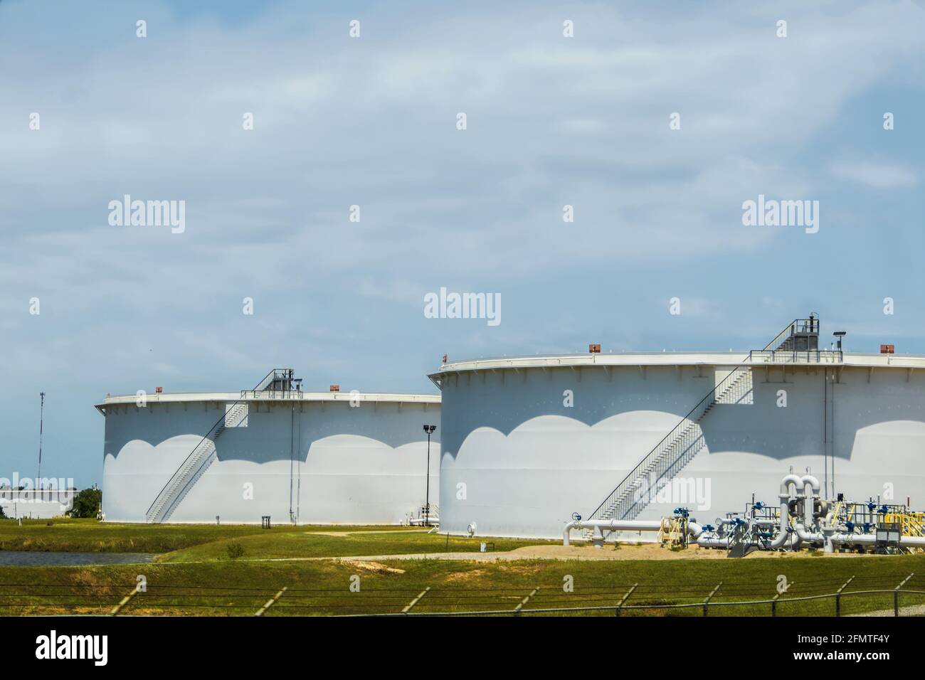 Giant oil storage tanks in Cushing Oklahoma Oil Crossroads of the World where most of the WTI oil in the USA is stored and traded Stock Photo