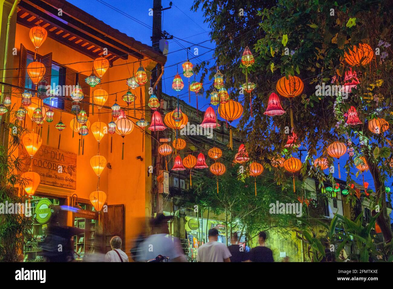 Colourful lanterns lighting up the old town, Hoi An, Vietnam Stock