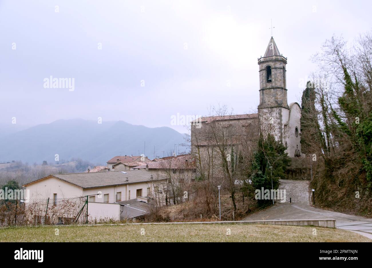 Vidra, Spain Catalan village rustic, cozy on a winter dawn Stock Photo