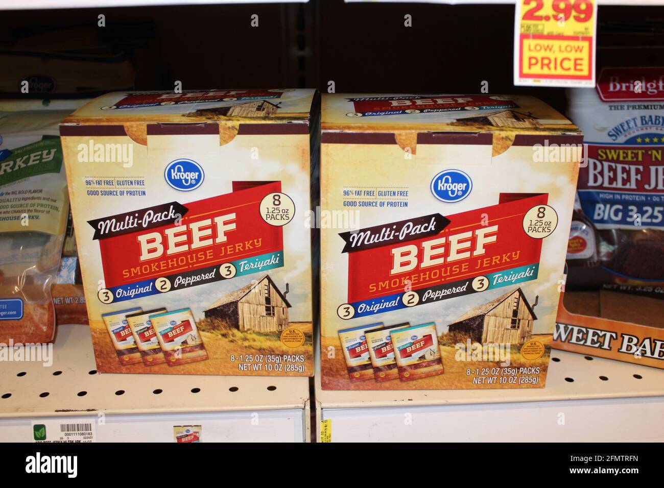 Kroger Beef Jerky on a metal shelf shot closeup in a grocery store in boxes Stock Photo Alamy
