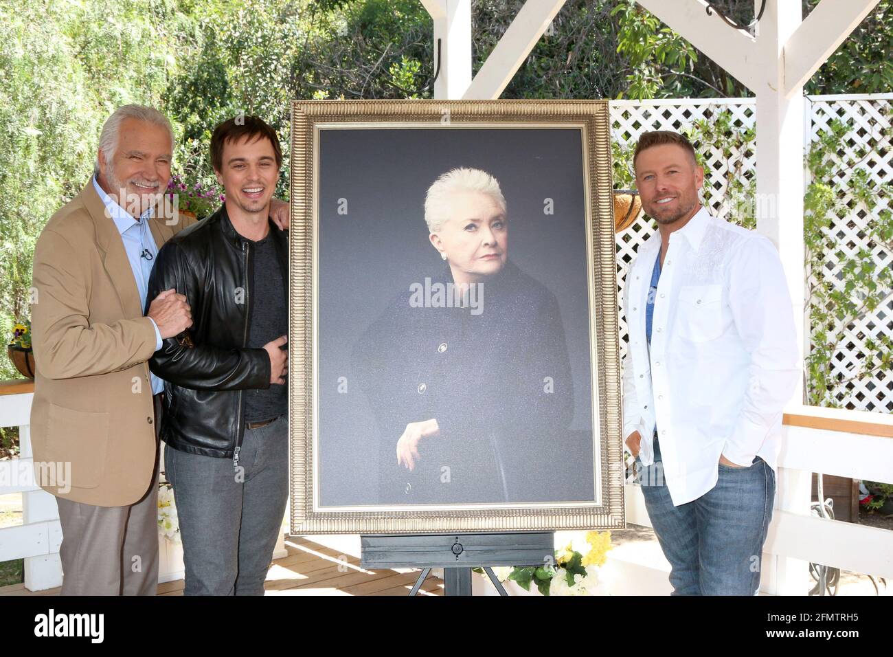 LOS ANGELES - APR 14:  John McCook, Darin Brooks, Susan Flannery Portrait, Jacob Young at the 'Home and Family' Celebrates 'Bold and Beautiful's' 30 Years at Universal Studios Back Lot on April 14, 2017 in Los Angeles, CA Stock Photo