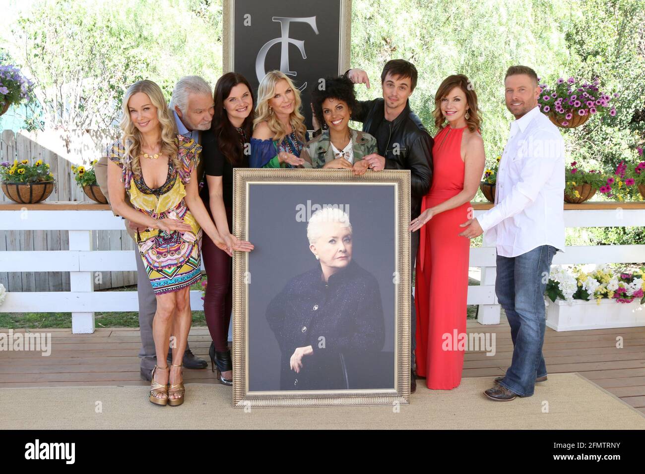 LOS ANGELES - APR 14:  Jennifer Gareis, John McCook, Heather Tom, Katherine Kelly Lang, Matt Iseman, Karla Mosley, Darin Brooks, Bobbie Eakes, Jacob Young, Susan Flannery portrait at the 'Home and Family' Celebrates 'Bold and Beautiful's' 30 Years at Universal Studios Back Lot on April 14, 2017 in Los Angeles, CA Stock Photo