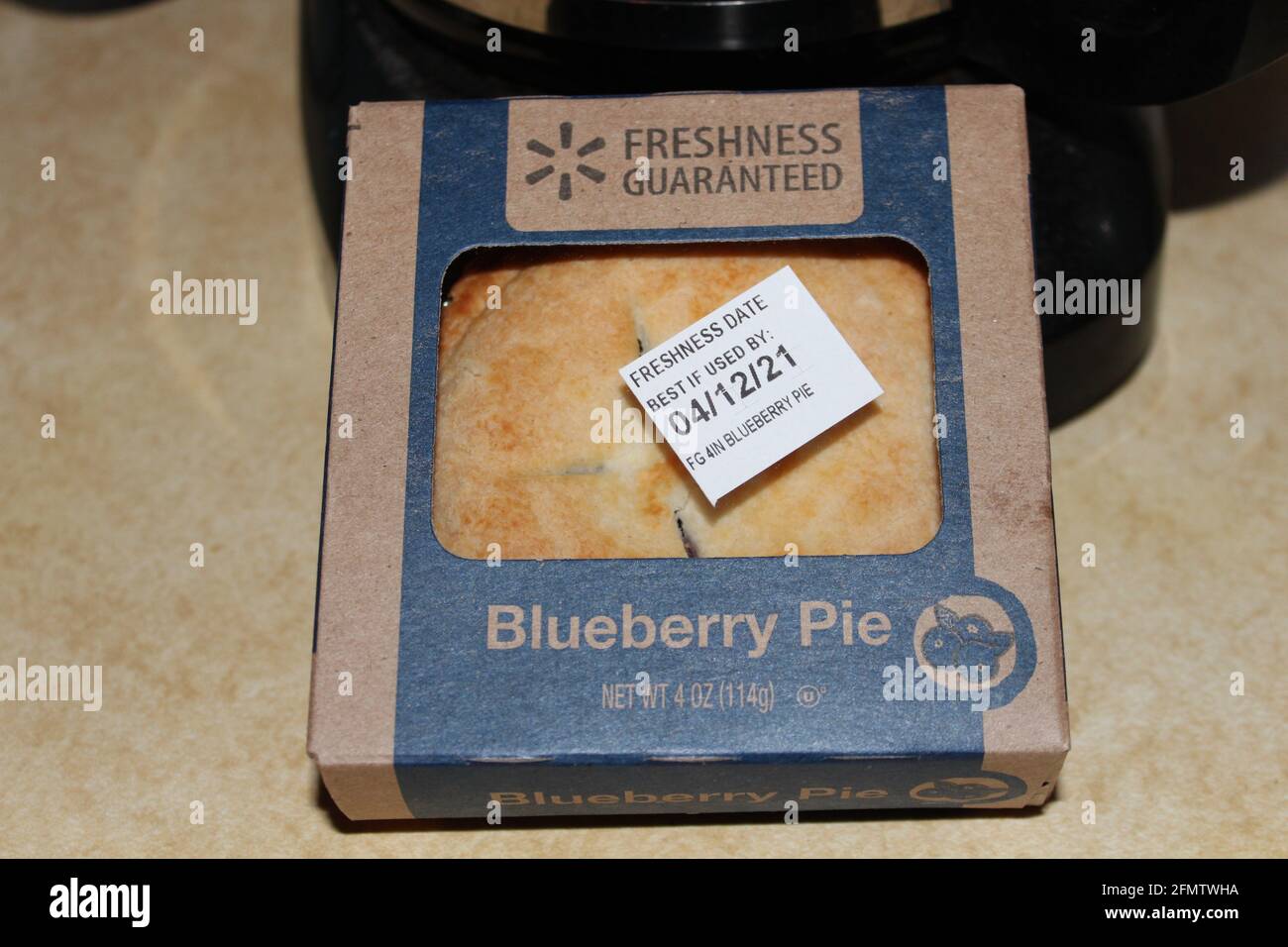 Blue Berry Pie shot closeup on a counter top in Kansas. Stock Photo