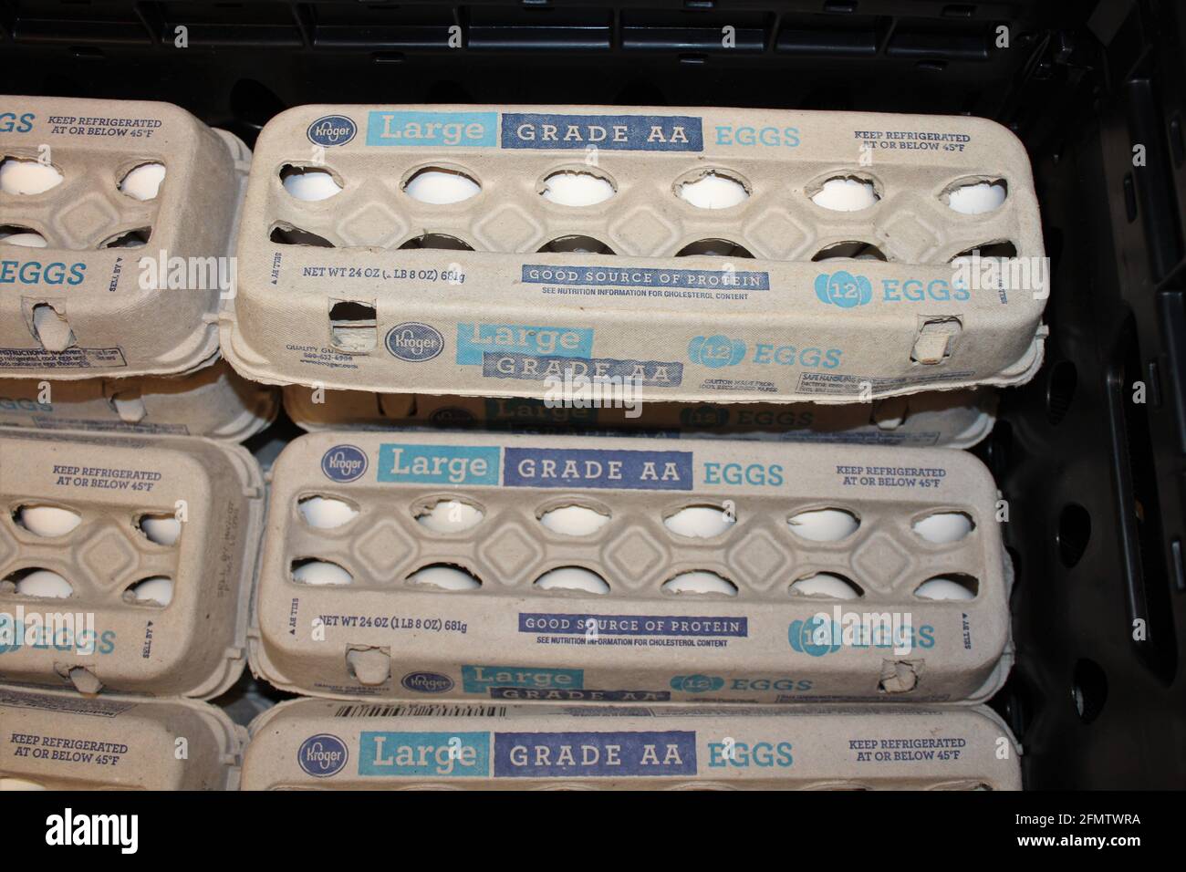 Kroger Eggs in a cooler at a Dillons grocery store shot closeup Stock