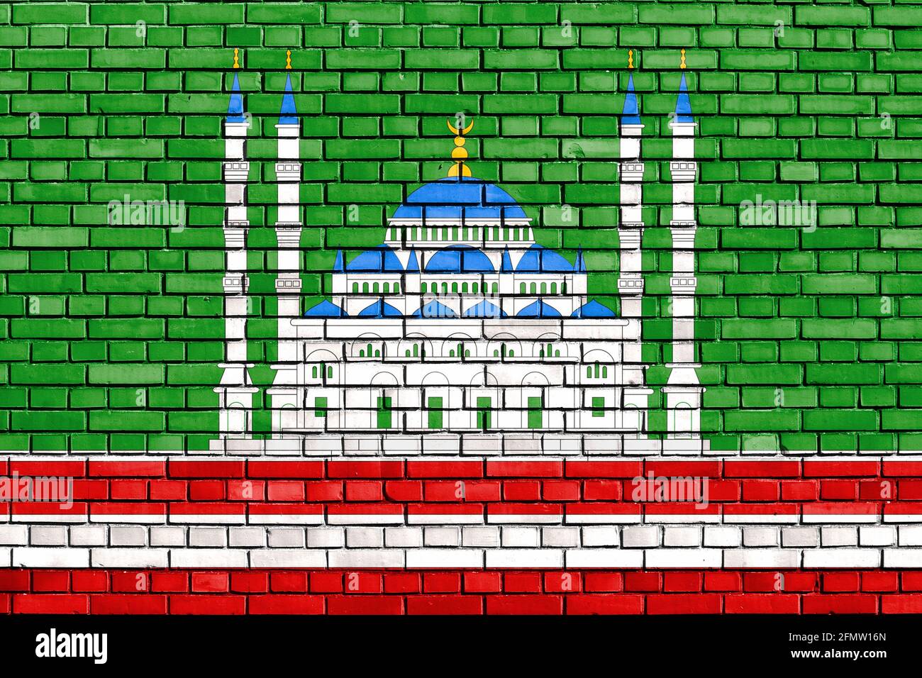 flag of Grozny painted on brick wall Stock Photo