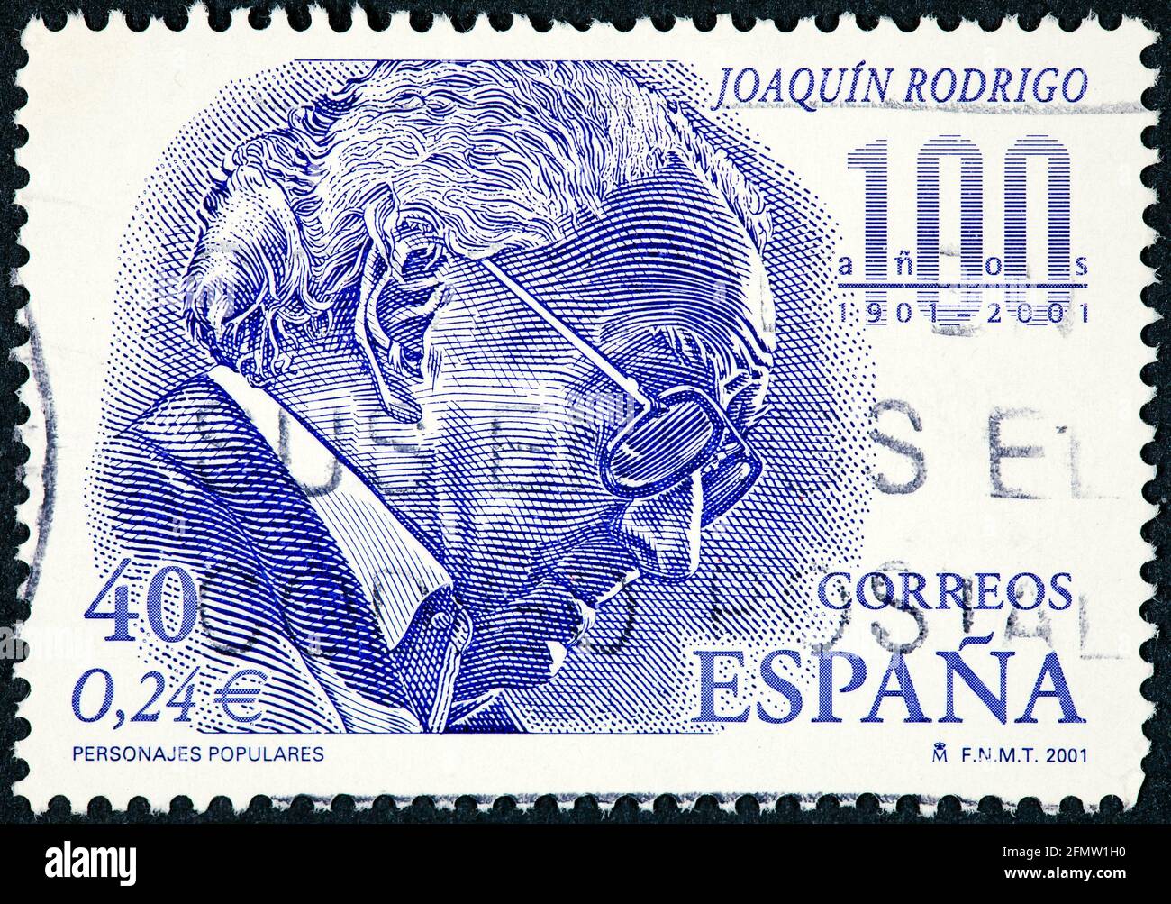SPAIN - CIRCA 2001: A stamp printed in Spain shows Joaquin Rodrigo Stock Photo