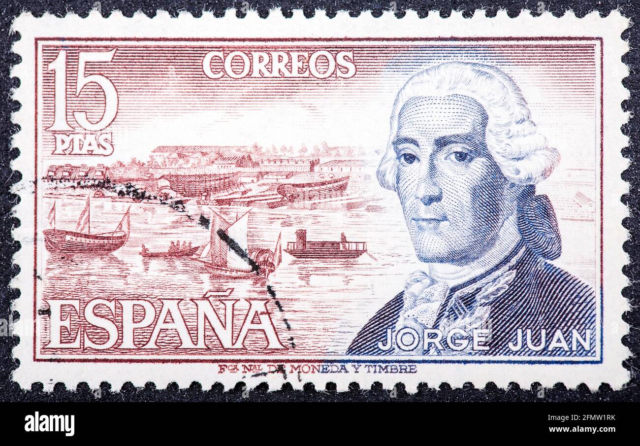 SPAIN - CIRCA 1974 : stamp printed by Spain, shows Jorge Juan y Santacilla, circa 1974 Stock Photo