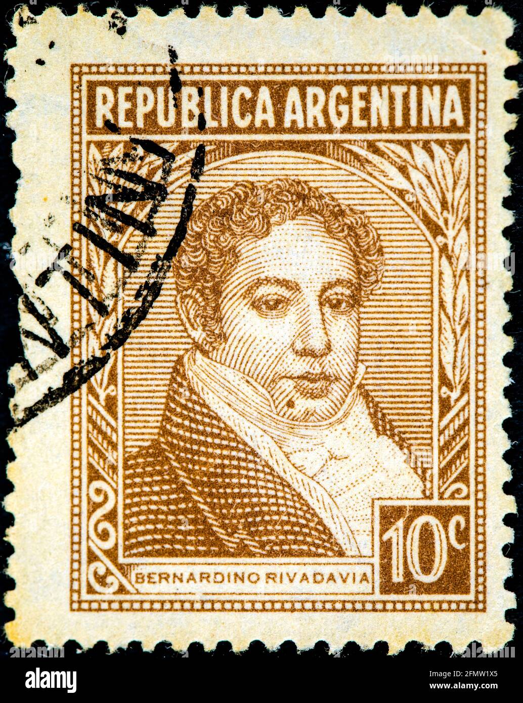 ARGENTINA - CIRCA 1945: A stamp printed in Argentina shows Bernardino