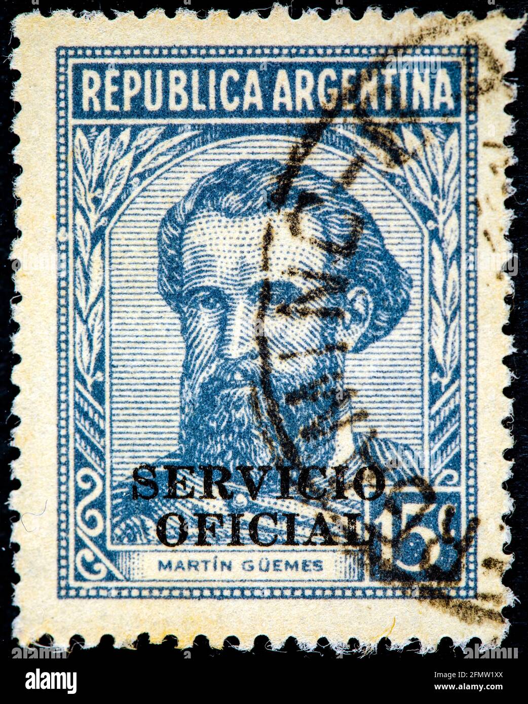 ARGENTINA - CIRCA 1935: A stamp printed in Argentina, shows portrait of Martin Miguel de Guemes (1785-1821) a military leader and popular caudillo, ci Stock Photo