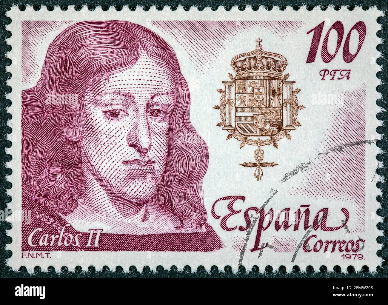 Save Download Preview SPAIN - CIRCA 1979: A stamp printed by Spain shows King Carlos II Stock Photo