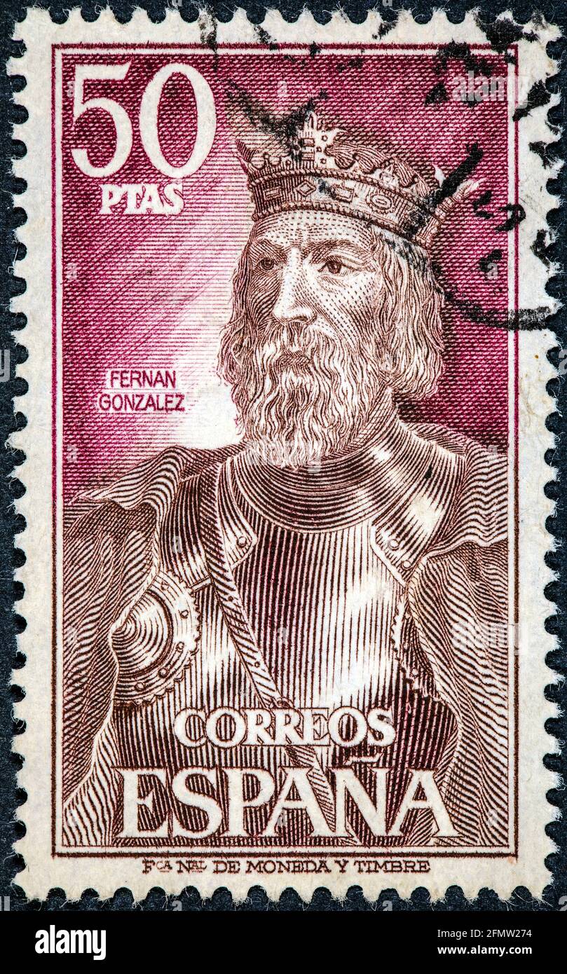 SPAIN - CIRCA 1972: A stamp printed in Spain shows Fernan Gonzalez of Castile Stock Photo