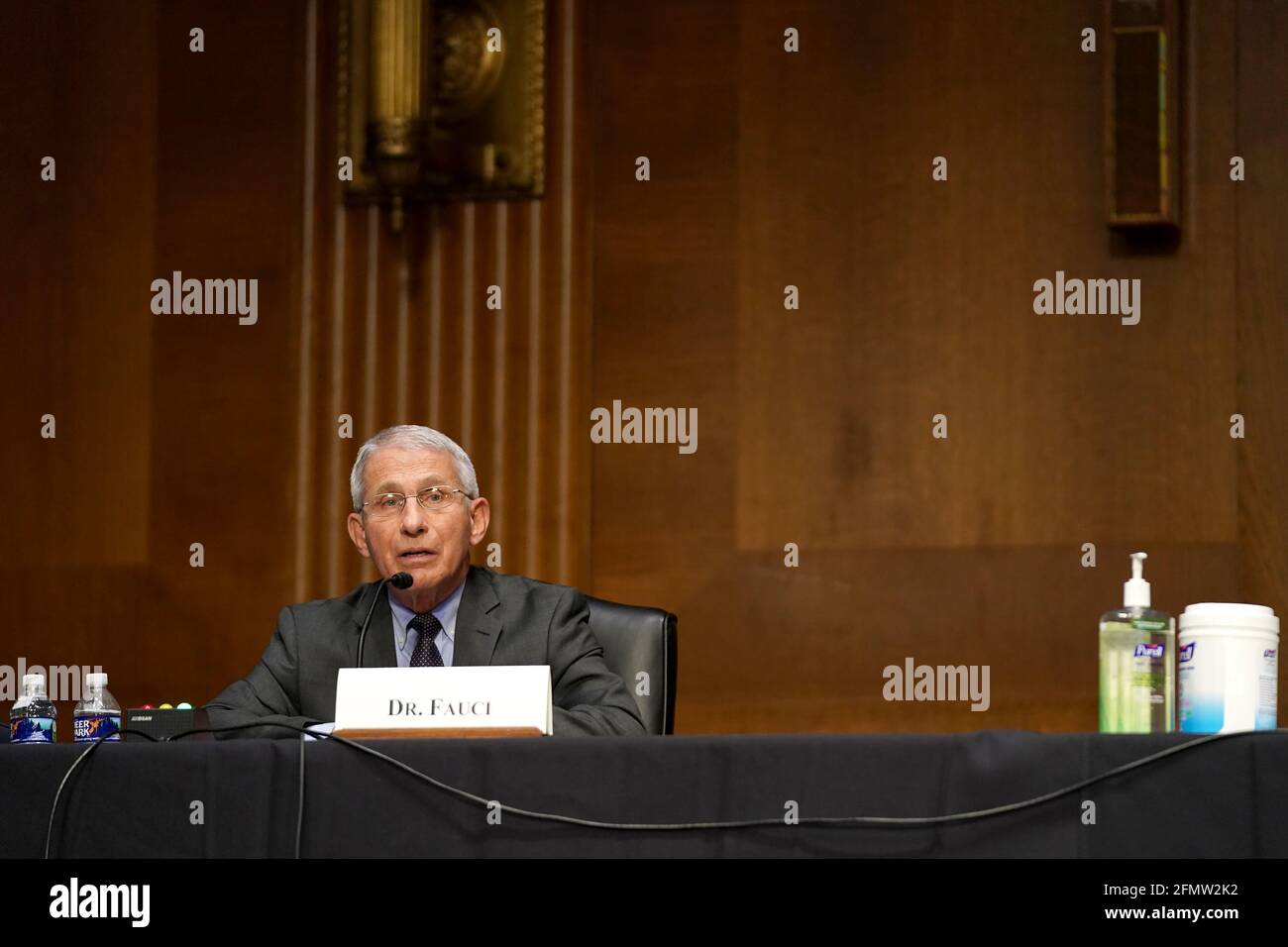 (210511) -- WASHINGTON, May 11, 2021 (Xinhua) -- Anthony Fauci, director of the U.S. National Institute of Allergy and Infectious Diseases, testifies during a hearing of U.S. Senate Health, Education, Labor and Pensions Committee in Washington, DC, the United States, on May 11, 2021. U.S. top health officials on Tuesday testified before the U.S. Senate Health, Education, Labor and Pensions Committee on efforts to combat COVID-19, urging people to get vaccinated. (Greg Nash/Pool via Xinhua) Stock Photo