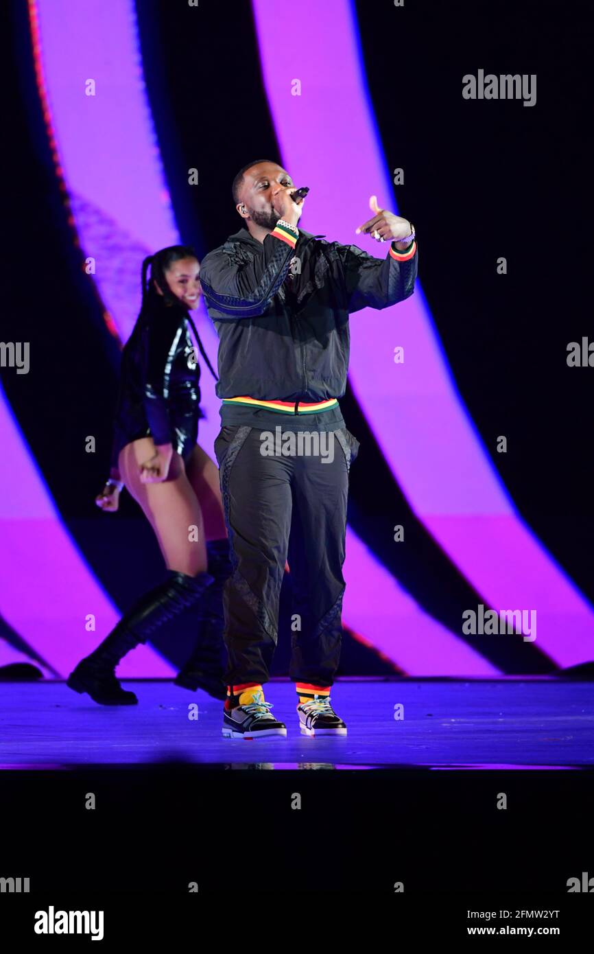 Headie One performs during the Brit Awards 2021 at the O2 Arena, London. Picture date: Tuesday May 11, 2021. Stock Photo