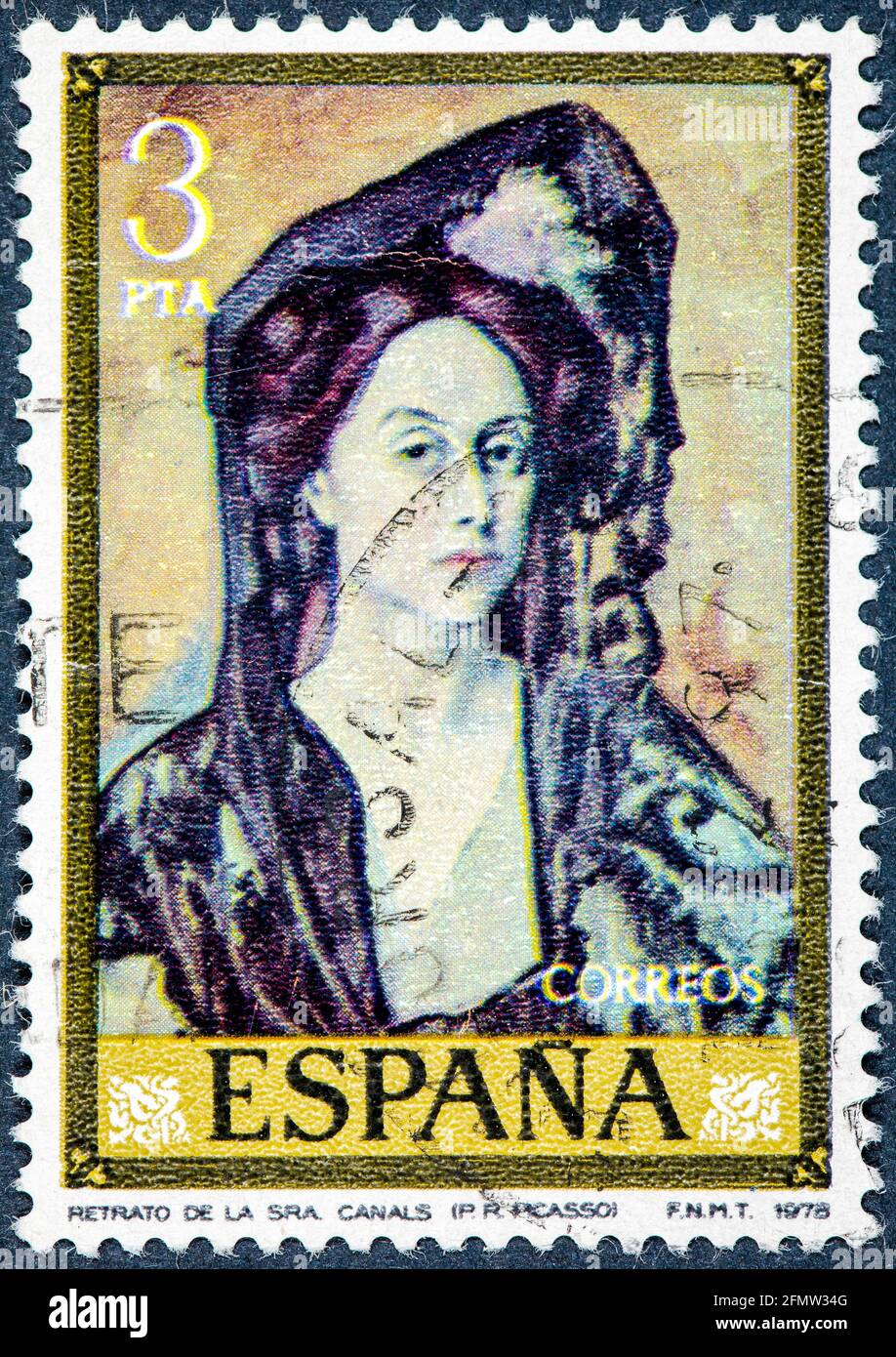 SPAIN - CIRCA 1978: stamp printed by Spain shows picture Portrait of Mrs. Canals painted by Pablo Ruiz Picasso Stock Photo