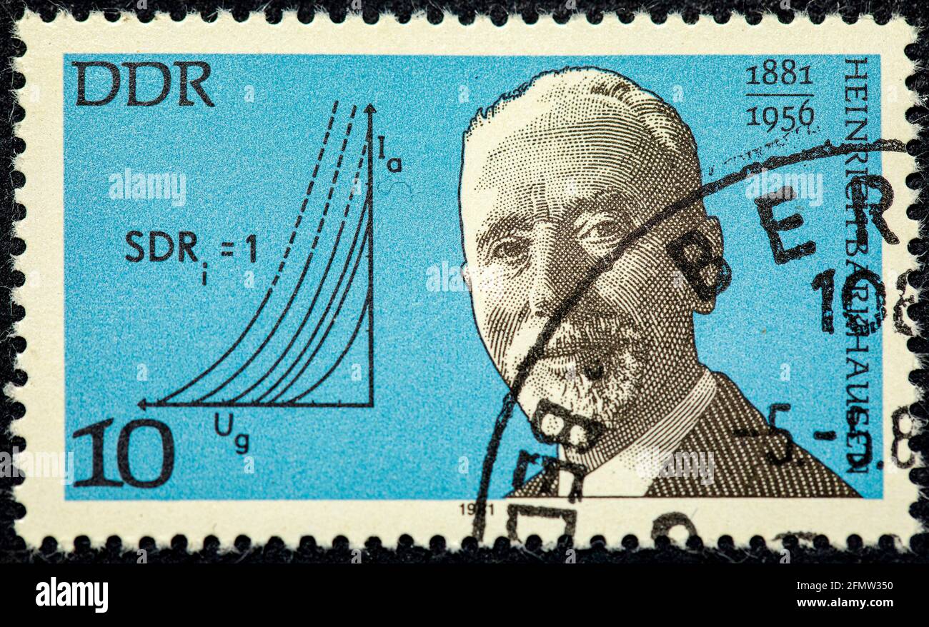 GERMANY- CIRCA 1981: stamp printed by Germany, shows Heinrich Barkhausen, German physicist, circa 1981. Stock Photo