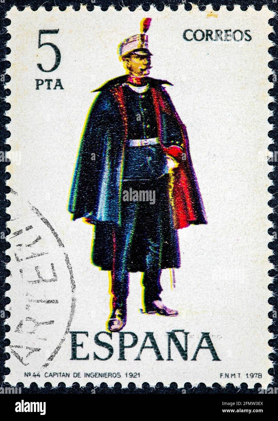 SPAIN - CIRCA 1978: A stamp printed in Spain shows Captain of Engineers 1921 Stock Photo