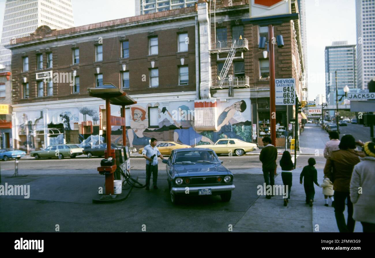 Gas station, San Francisco CA, USA, 1977 Stock Photo Alamy
