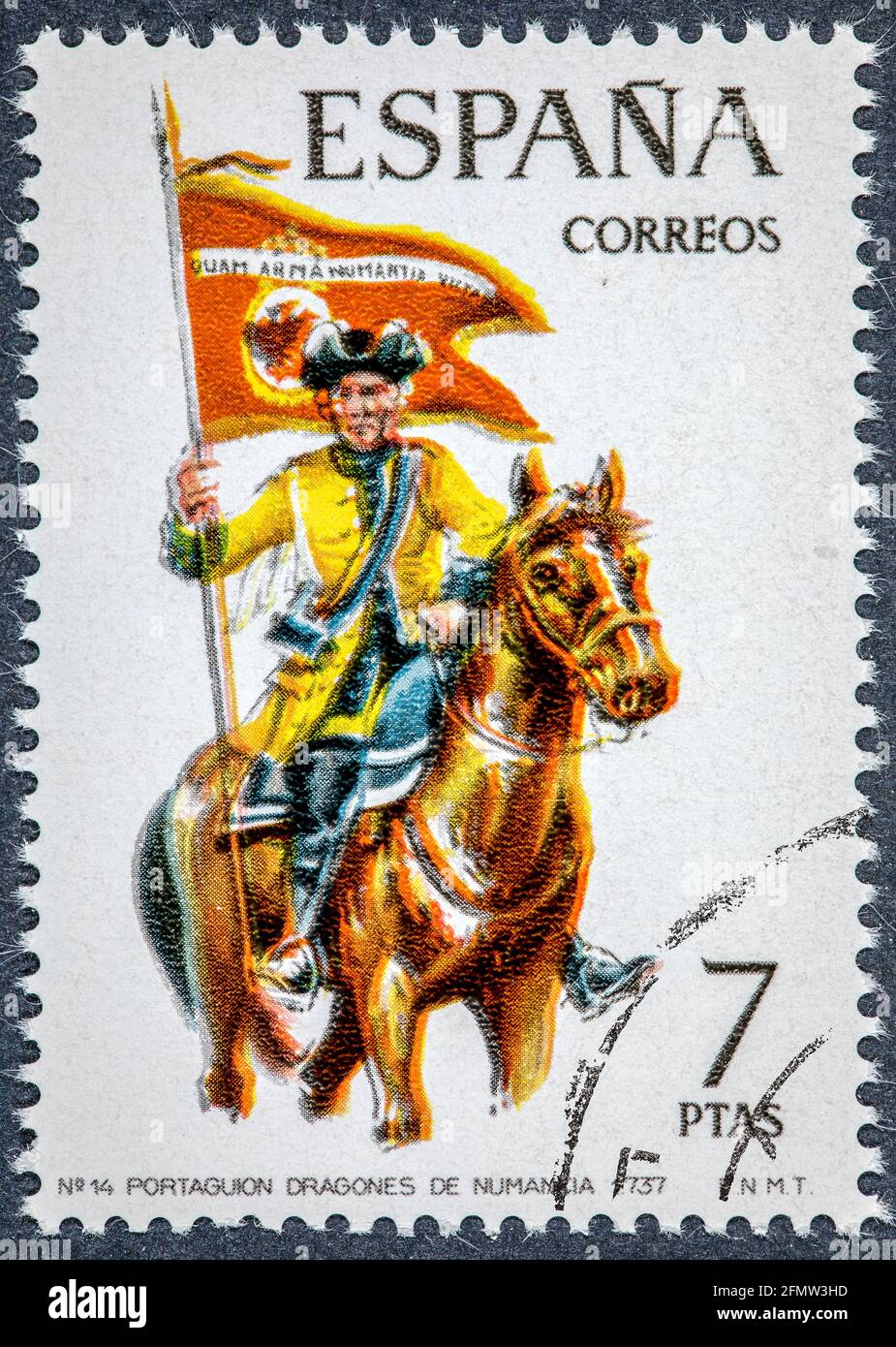 SPAIN - CIRCA 1974: A stamp printed in Spain shows Portaguion dragons of Numancia 1737 Stock Photo