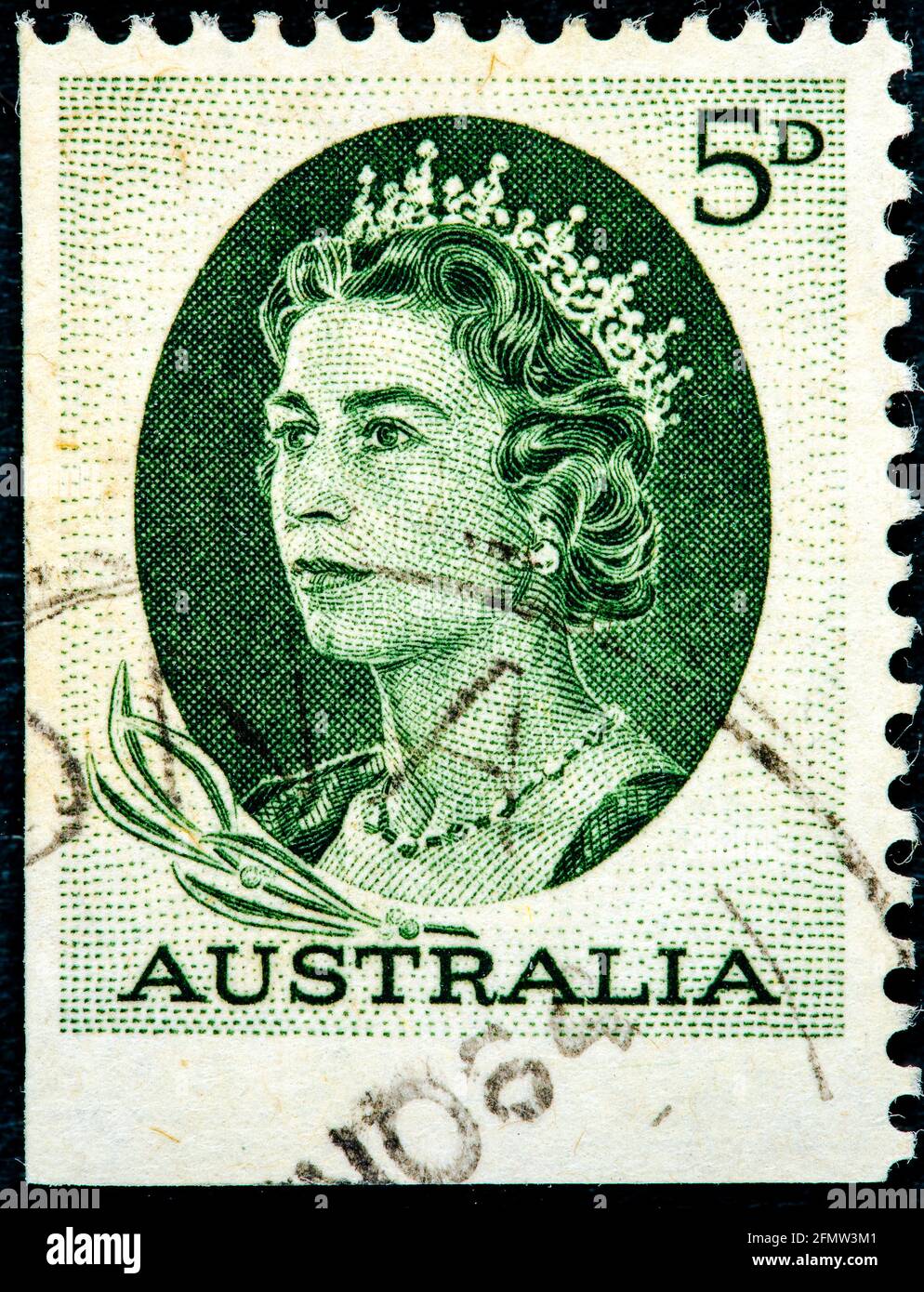 AUSTRALIA - CIRCA 1963: A used postage stamp from Australia depicting a portrait of Queen Elizabeth II circa 1963. Stock Photo