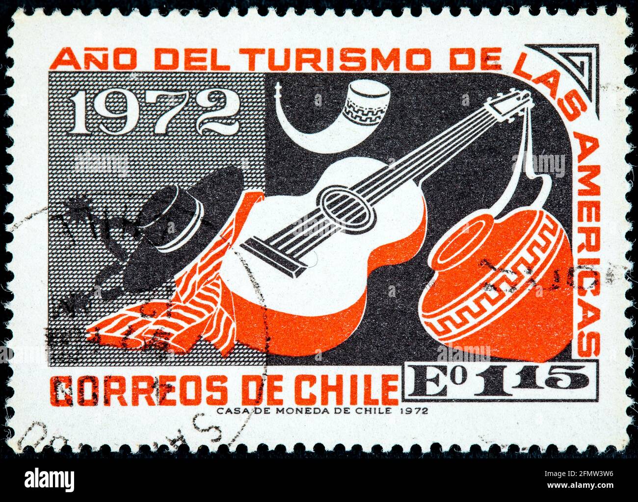 CHILE - CIRCA 1972: A stamp printed in Chile from the 'Tourist Year of the Americas' issue shows Folklore and Handicrafts, circa 1972 Stock Photo