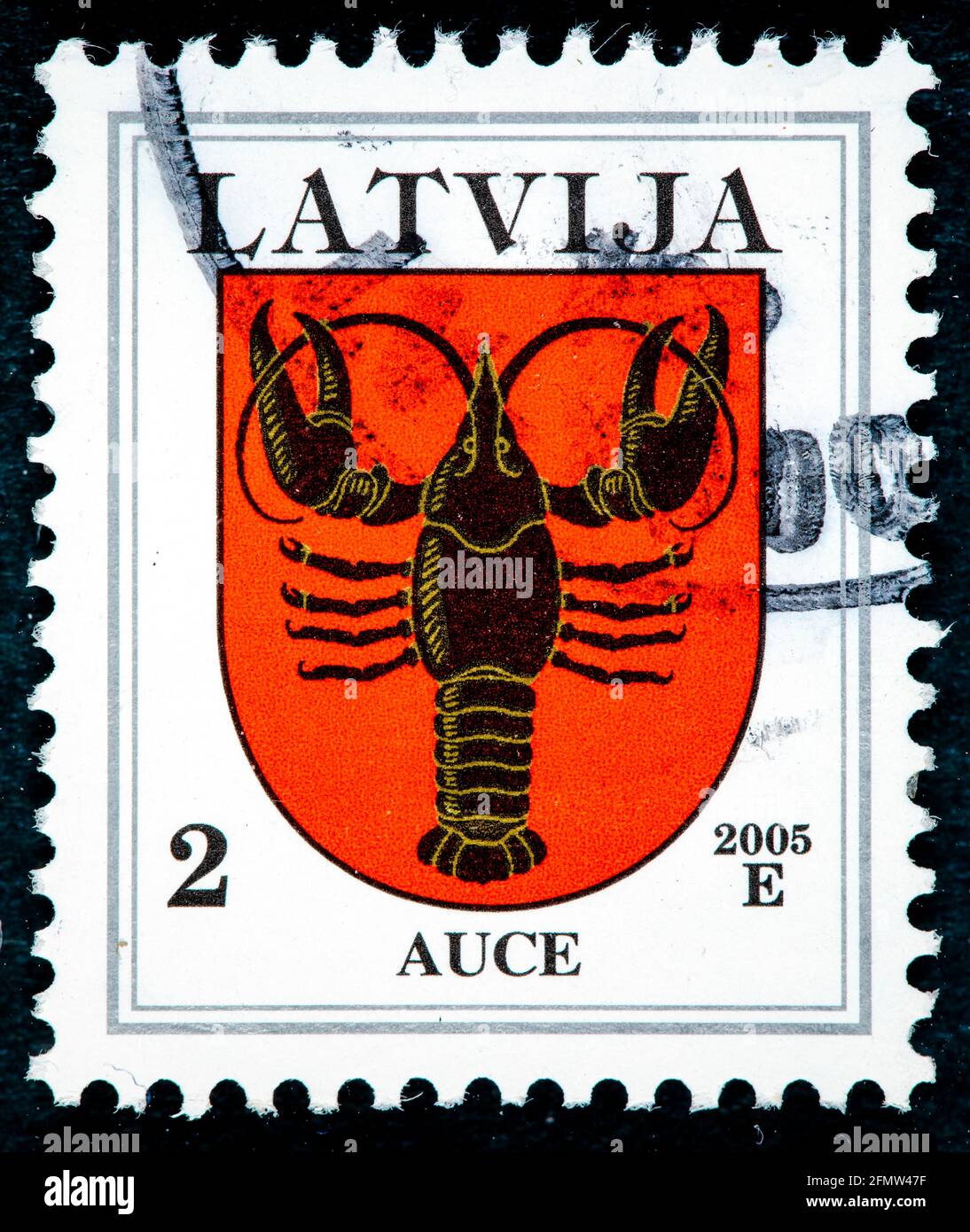 LATVIA - CIRCA 2007: A stamp printed in Latvia from the "Coat of Arms" issue shows Auce coat of arms, circa 2007. Stock Photo