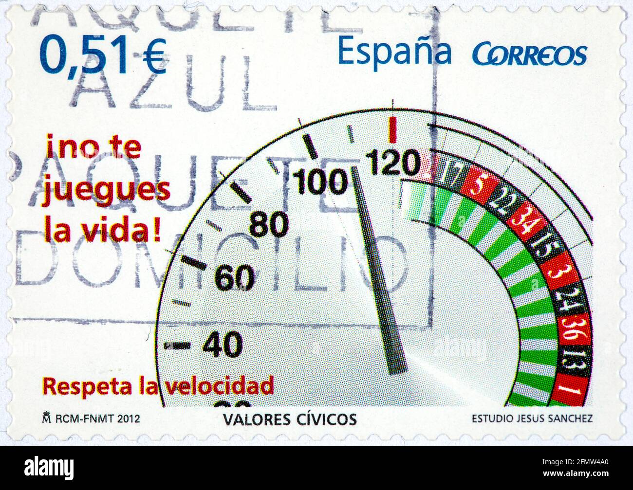 SPAIN - CIRCA 2012: a stamp printed in Spain shows of the series civic values, respect speed, circa 2012 Stock Photo