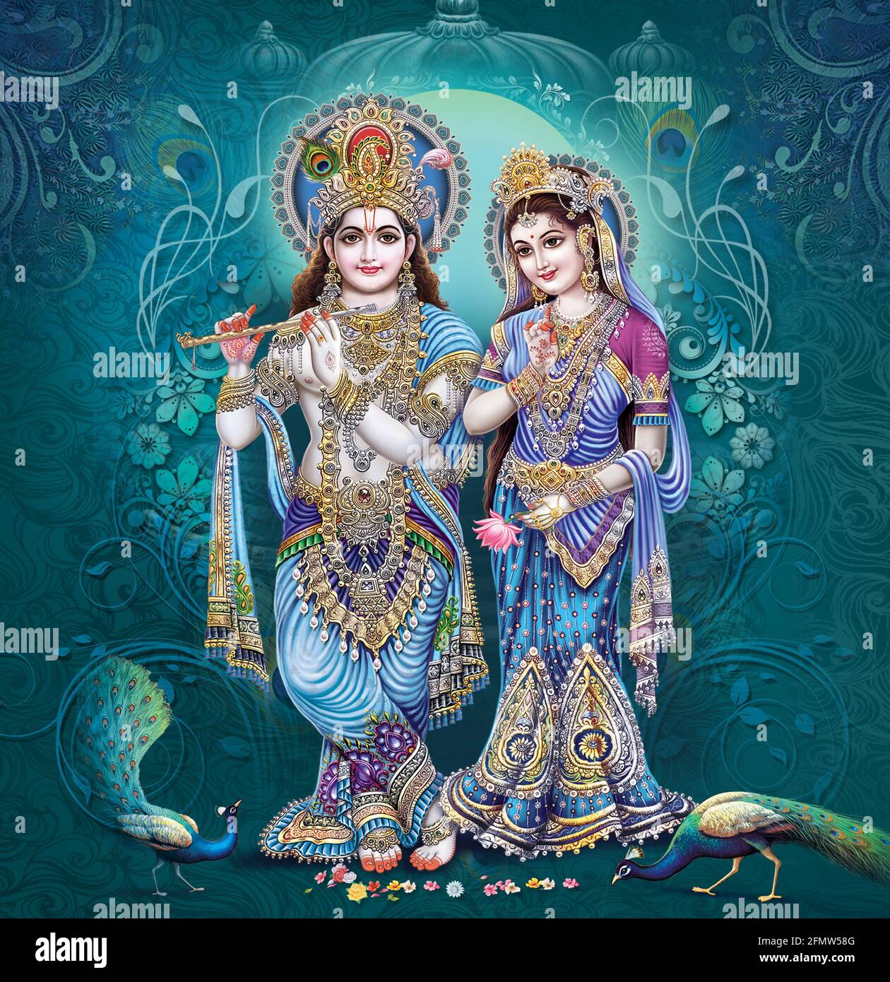 Indian God Radhakrishna, Indian Lord Krishna, Indian Mythological Image of Radhakrishna. Stock Photo