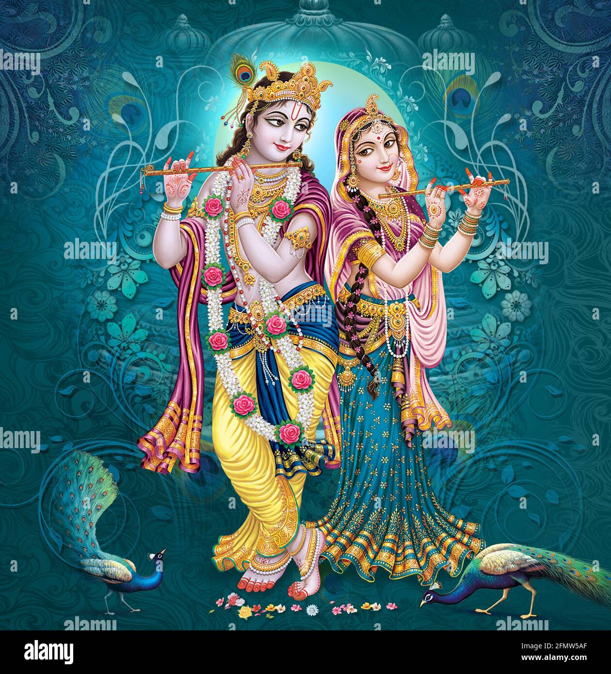 Indian God Radhakrishna, Indian Lord Krishna, Indian Mythological Image of Radhakrishna. Stock Photo